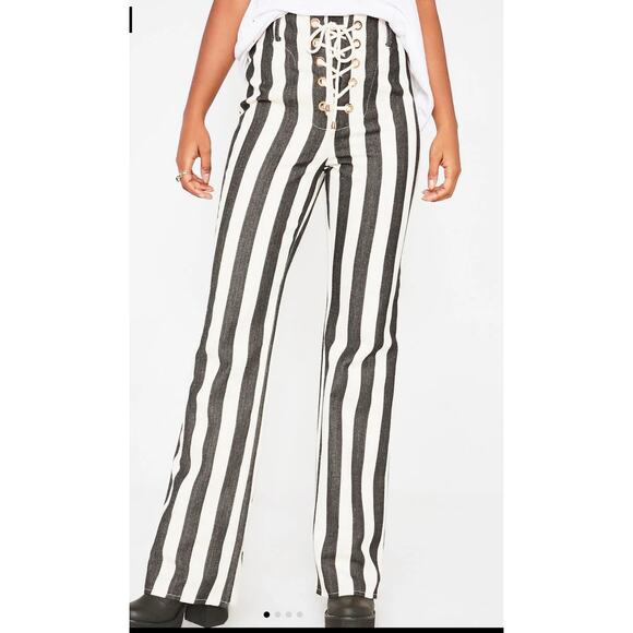ONYX The Thelma Striped Lace-Up Flare Pants Jagger & Stone US 2 NWOT - Picture 1 of 7